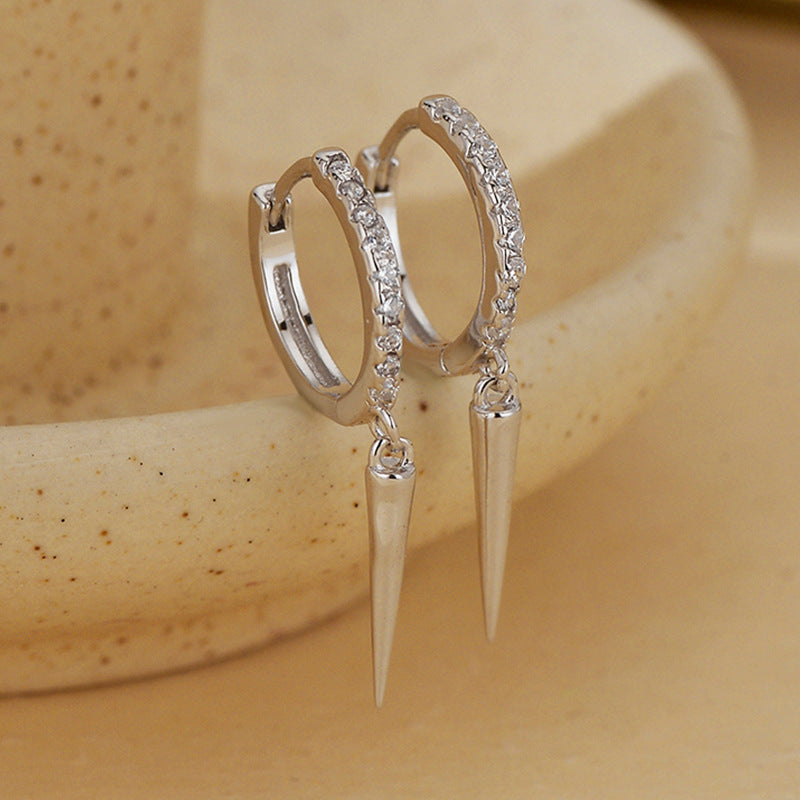 “Pyramid Gleam” S925 Sterling Silver Triangle Drop Hoop Earrings