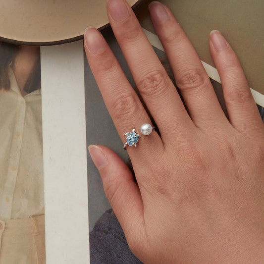 Ocean Guardian S925 Sterling Silver Pearl Sea Turtle Open Ring