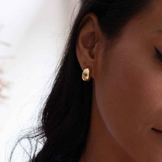 18K Gold Plated 925 Sterling Silver Molten Gleam Fluid Dome Earrings