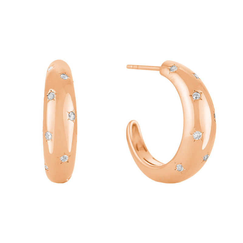 “Ciel Etoile” S925 Sterling Silver Pavé C-Hoop Earrings