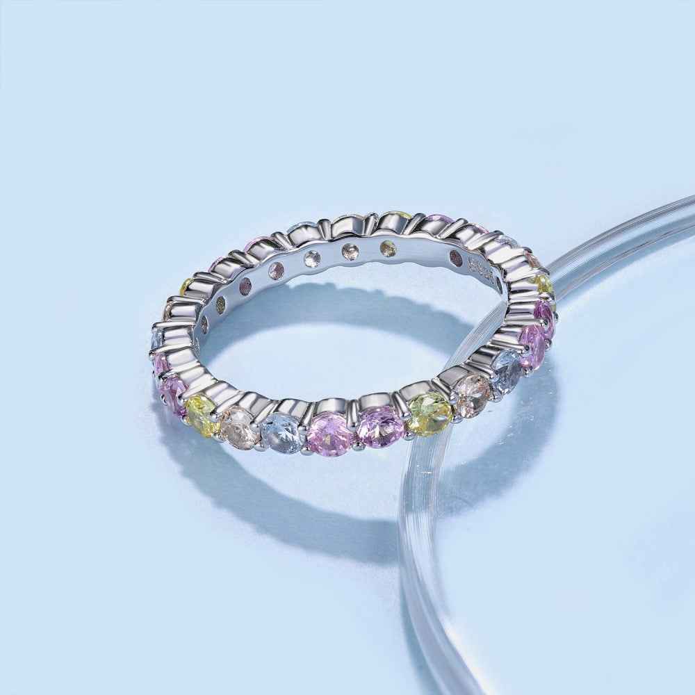 925 Sterling Silver Rainbow Eternity Ring – Dopamine Spectrum