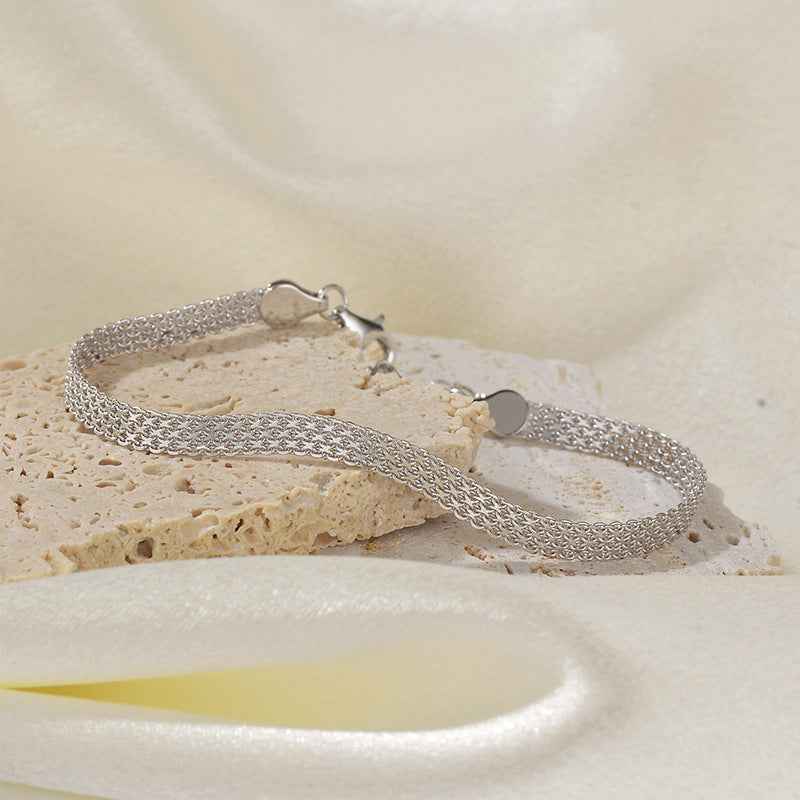 925 Sterling Silver Woven Gleam Textured Chain Bracelet Gold Platinum Plated