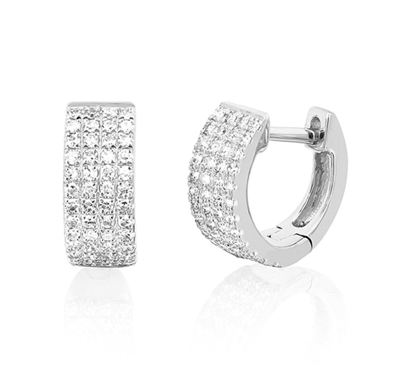 “Starlight Curve” S925 Sterling Silver Pavé C-Shaped Huggie Hoop Earrings