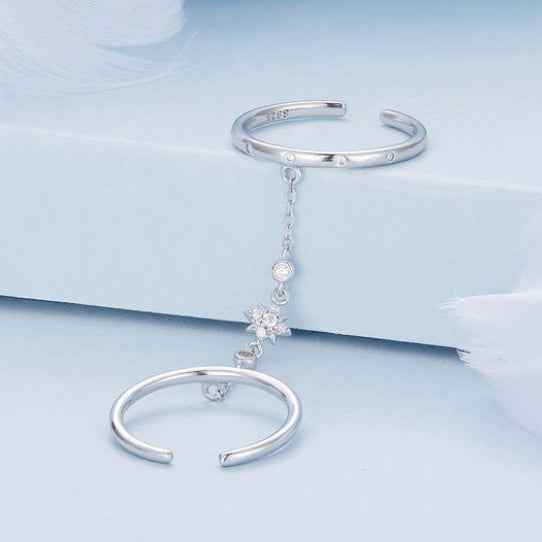925 Sterling Silver Double Band Chain Adjustable Ring