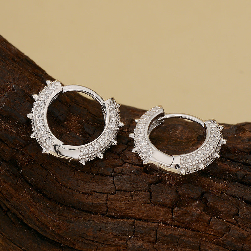 “Studded Edge” S925 Sterling Silver Zircon Studded Hoop Earrings