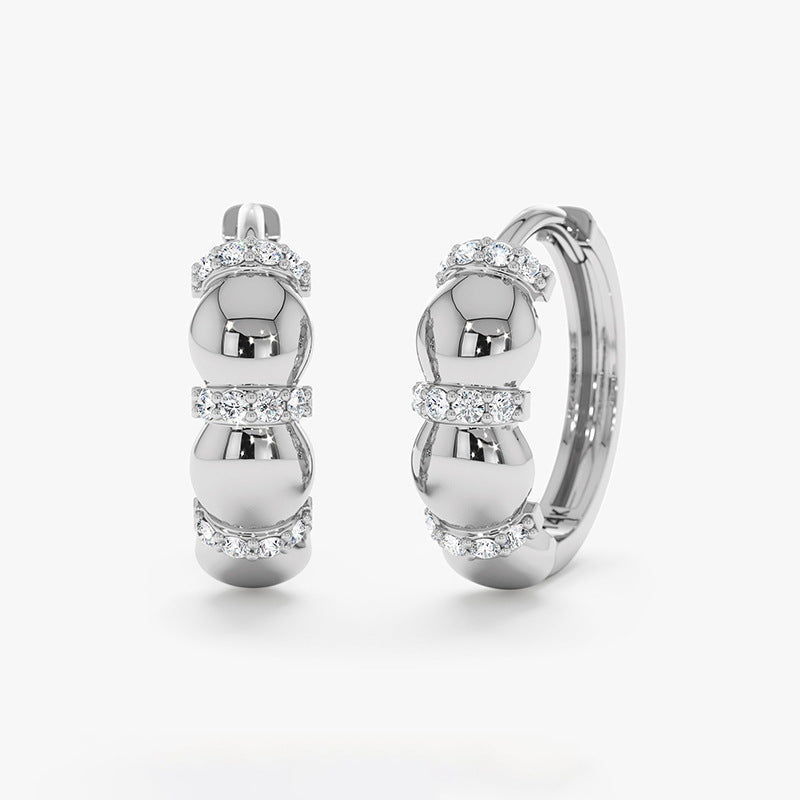 “Orbital Dot” S925 Sterling Silver Oval Bead Hoop Earrings