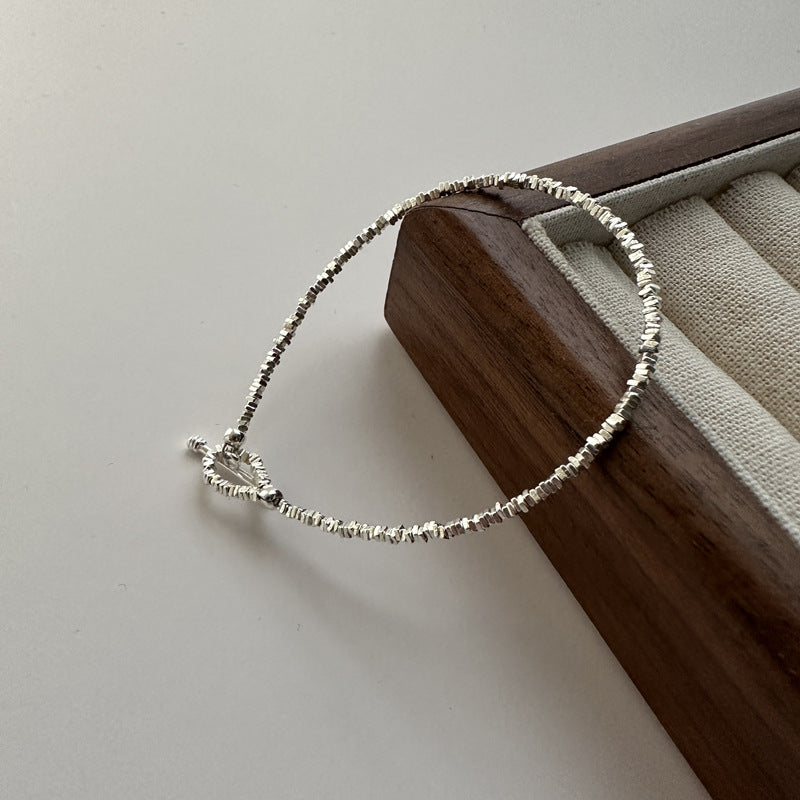 S925 Sterling Silver Silver Chunks Bracelet Textured Minimalist Beaded Chain Jewelry