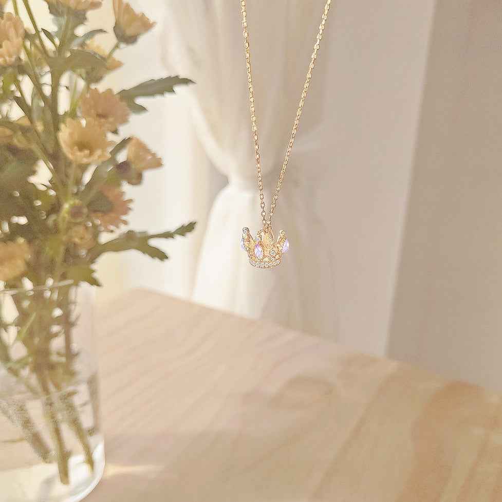Starlit Crown Crystal Necklace & Adjustable Ring Set 925 Sterling Silver