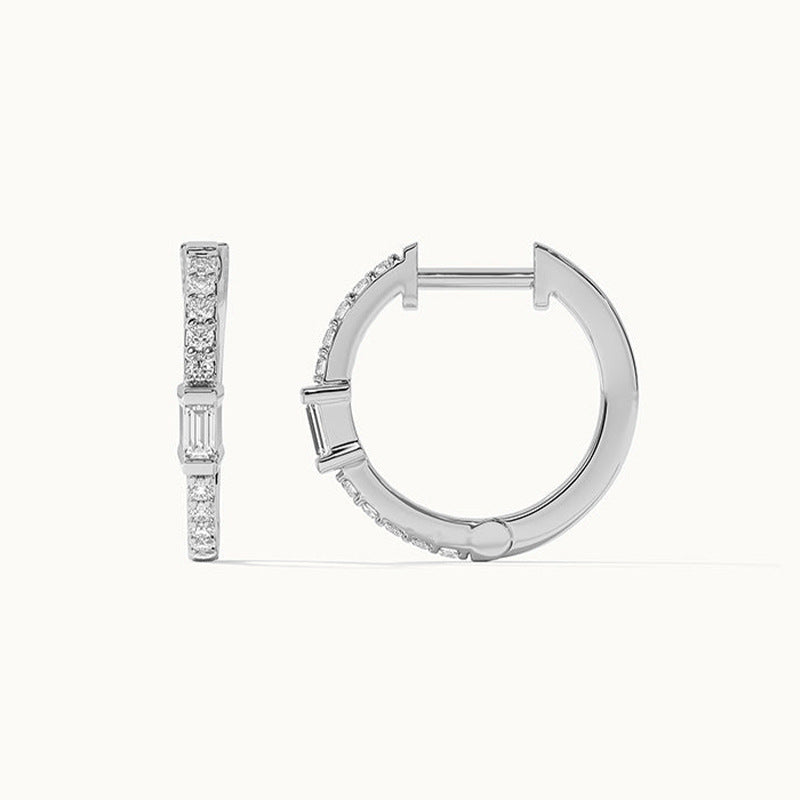 “Square Radiance” S925 Sterling Silver Pavé Square Hoop Earrings