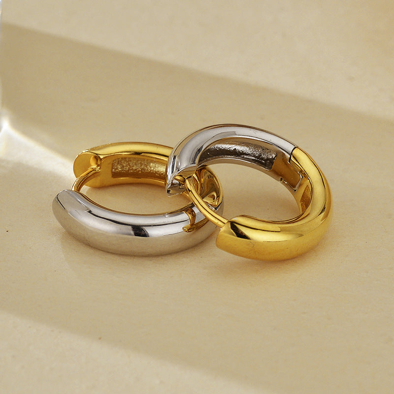 “Golden Silverline” S925 Sterling Silver Two-Tone Geometric Hoop Earrings