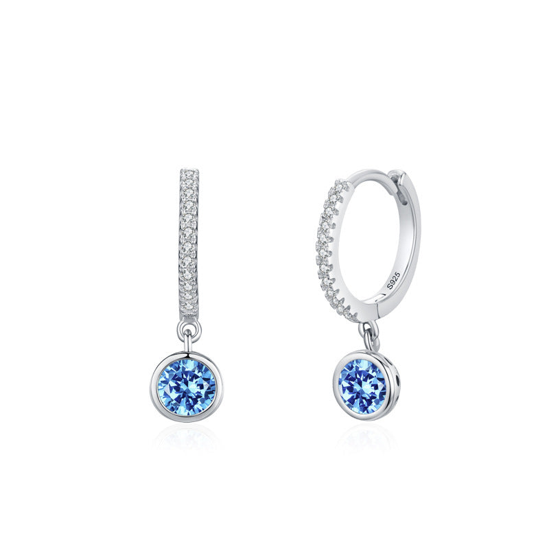 Azure Halo Blue Zircon Necklace and Huggie Earrings Set 925 Sterling Silver