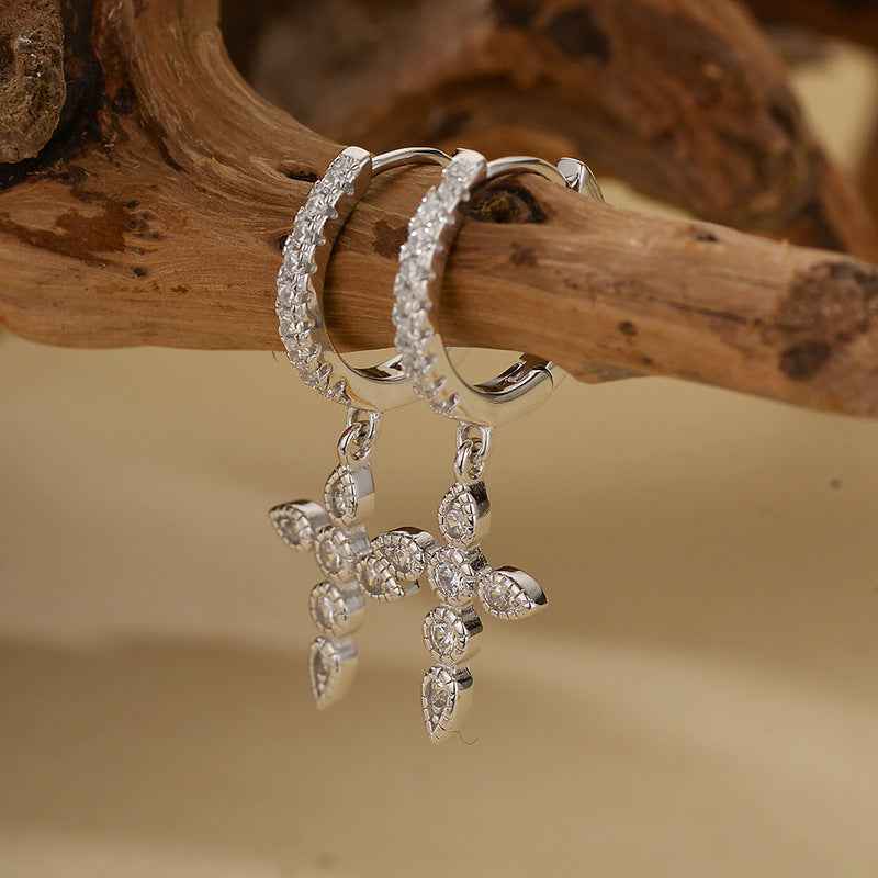 925 Sterling Silver Pavé Cross Dangle Earrings – Celestial Cross
