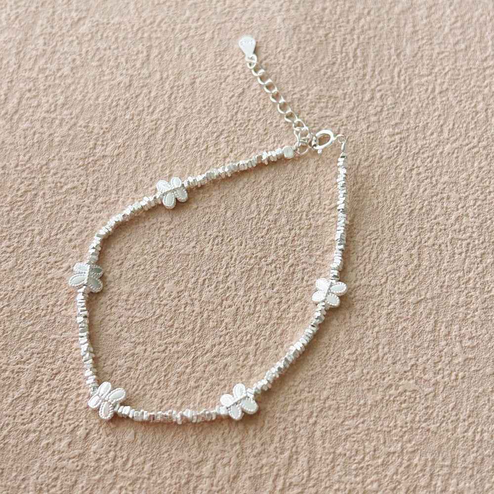 Silver Flutter Butterfly Beaded Bracelet in S925 Sterling Silver