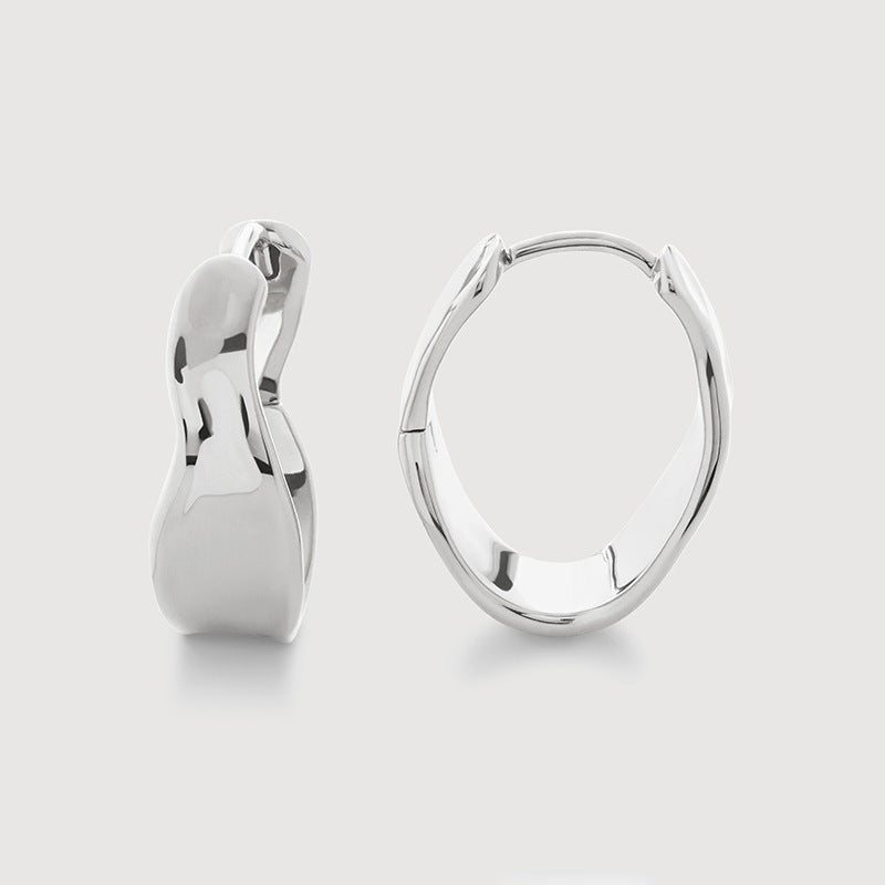 “Asymmetric Orbit” S925 Sterling Silver Geometric Hoop Earrings