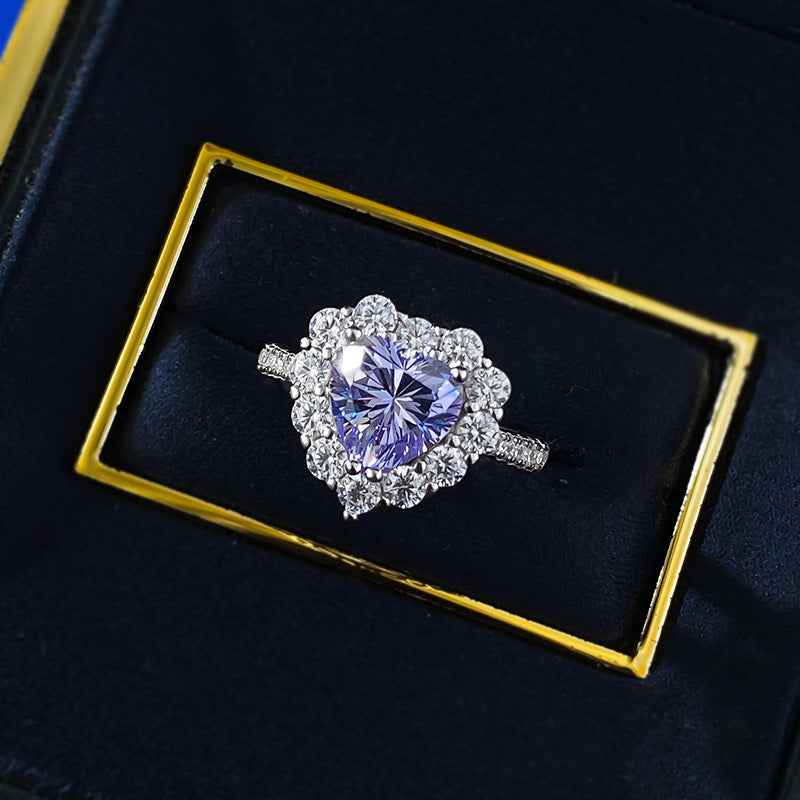925 Sterling Silver Lavender Heart Halo Ring – Lavender Crown