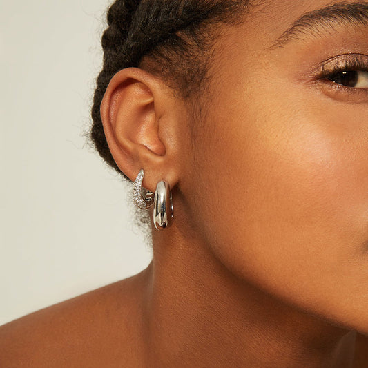 “U-Shaped Brilliance” S925 Sterling Silver Zircon Pavé U-Shaped Hoop Earrings