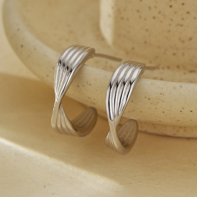 “Quadra Cross” S925 Sterling Silver Four-Line Cross Stud Earrings