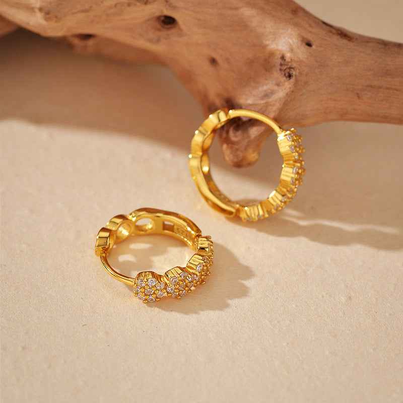 925 Sterling Silver Petal Glow Pavé Zircon Cluster Hoop Earrings 18K Gold Plated