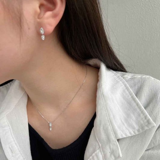 925 Sterling Silver Tear of Light Drop Zircon Jewelry Set Necklace Earrings