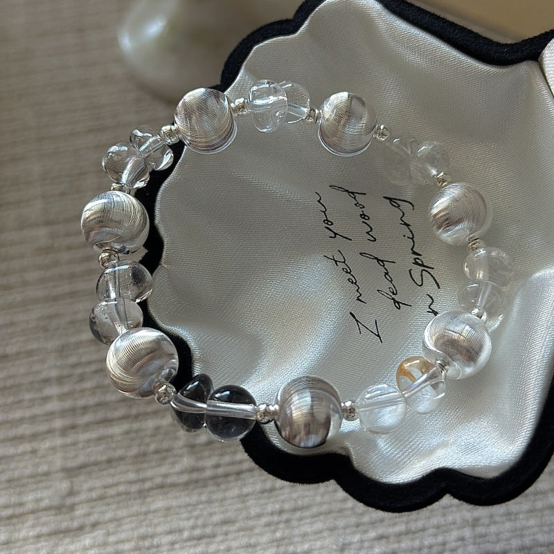 925 Sterling Silver Mystic Cat Eye Bracelet Crystal Bead Elastic Bracelet