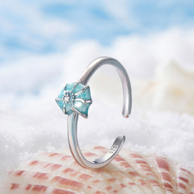 Aqua Shell S925 Sterling Silver Ocean-Inspired Adjustable Ring