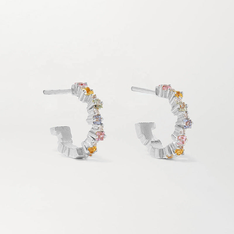 “Trapezoid C” S925 Sterling Silver Geometric C-Hoop Stud Earrings