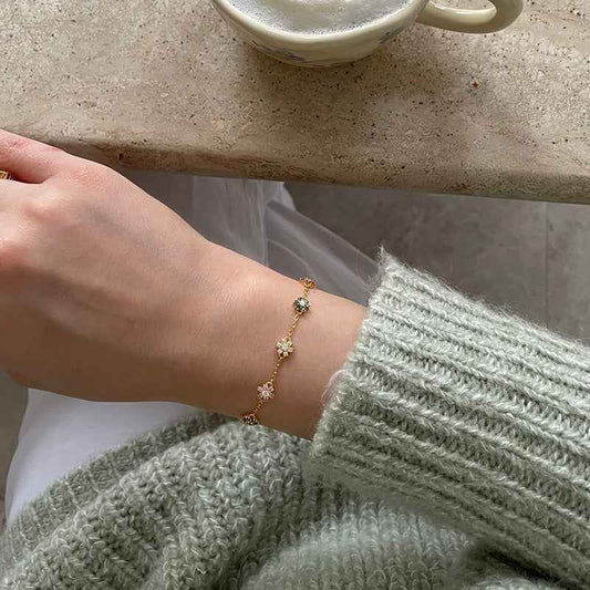 925 Sterling Silver Summer Bloom Colorful Flower Bracelet Gold Platinum Plated