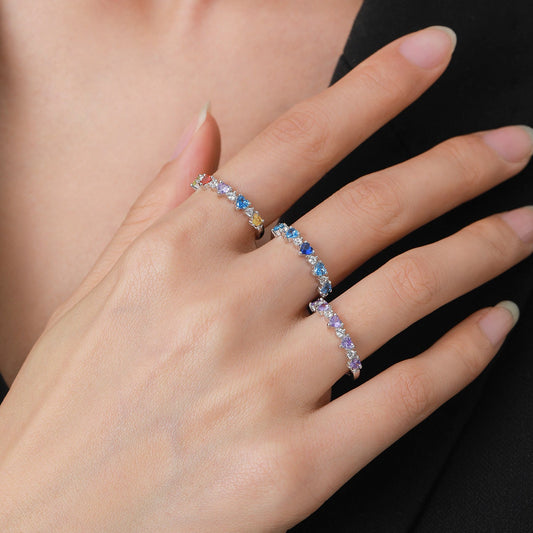 Rainbow Crush Rainbow Heart Zircon Ring in 925 Sterling Silver