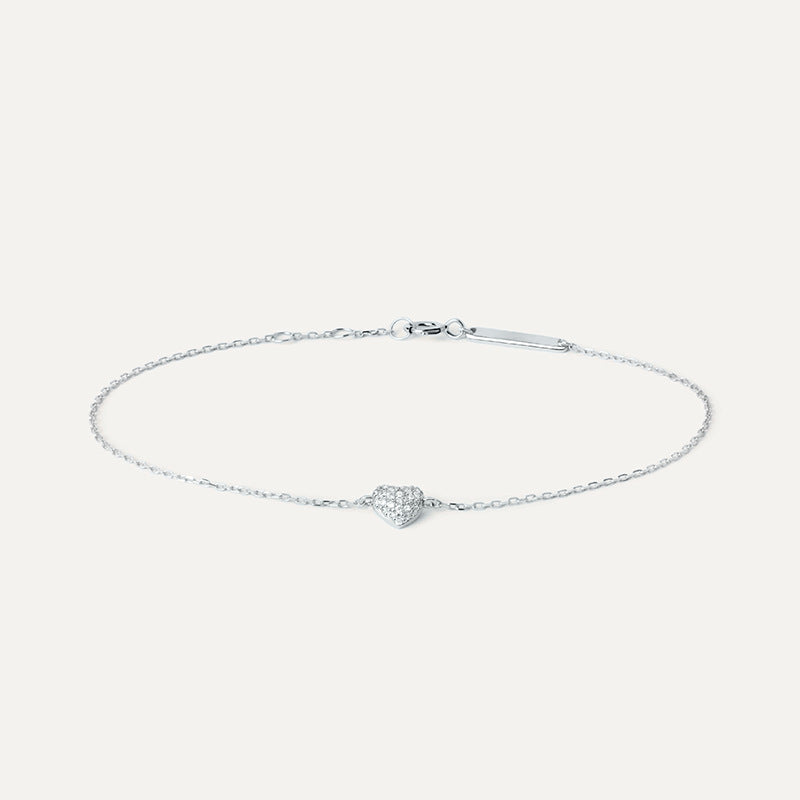 “Heart Gleam” S925 Sterling Silver Pave Heart Bracelet