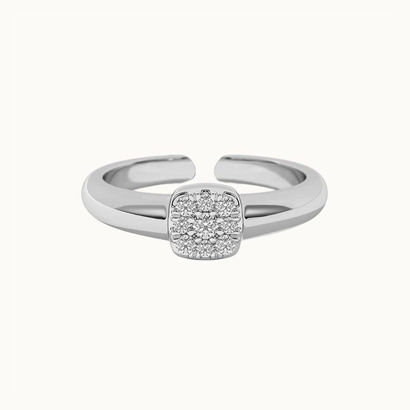 “Square Radiance” S925 Sterling Silver Open Adjustable Square Zircon Ring