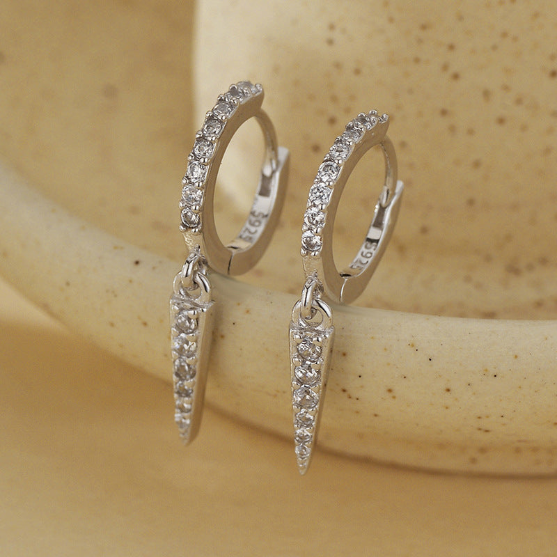 “Linear Stud Luxe” S925 Sterling Silver Zircon Geometric Hoop Earrings