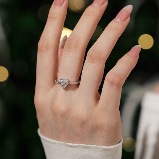 S925 Sterling Silver Ribbon Serenade Heart Bow Ring Heart CZ Gold Plated Ring