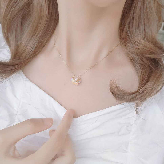 Starlit Crown Crystal Necklace & Adjustable Ring Set 925 Sterling Silver