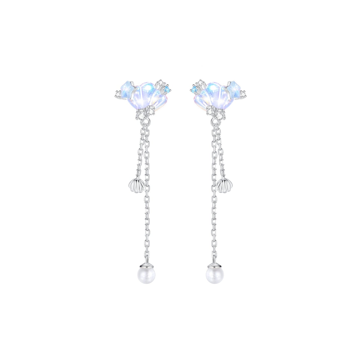 Ocean Luster Opalescent Shell Jewelry Set S925 Sterling Silver Necklace Tassel Earrings