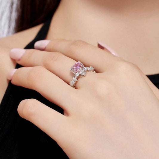 925 Sterling Silver Pink Heart Floral Ring – Blossom Amour