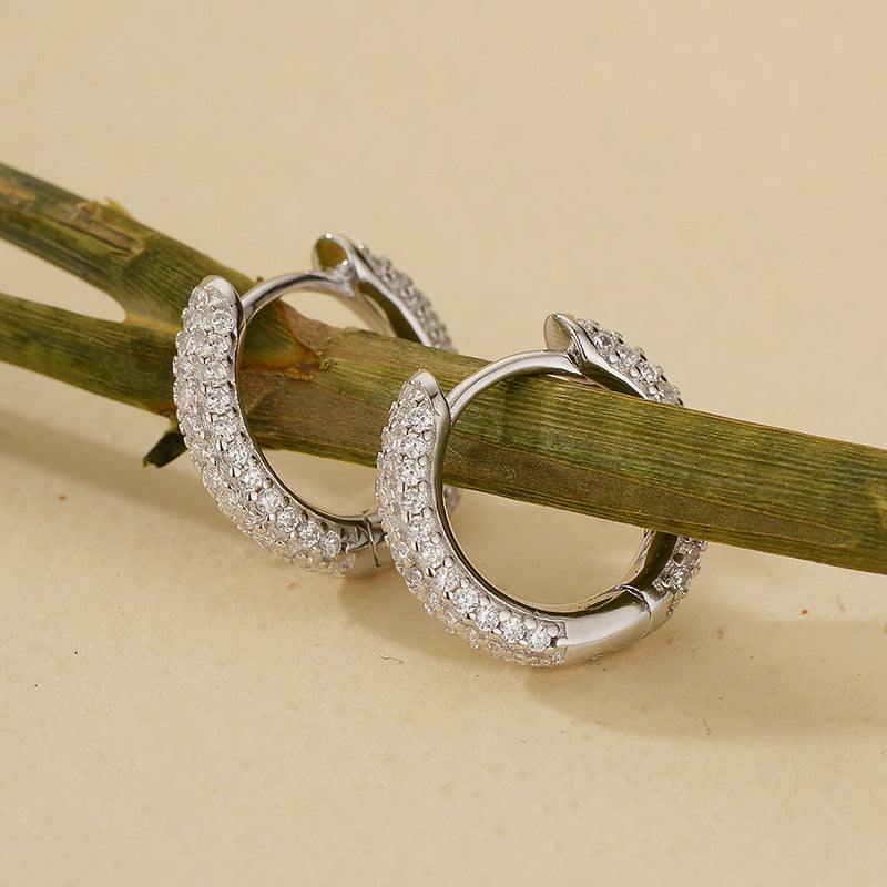 “U-Shape Stardust” S925 Sterling Silver Zircon Pavé U-Shaped Hoop Earrings