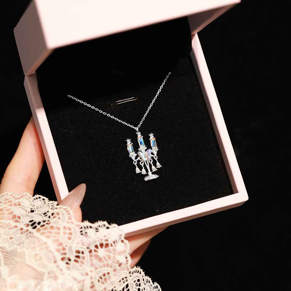 Luminous Candelabra Moonstone Butterfly Tassel Necklace 925 Sterling Silver