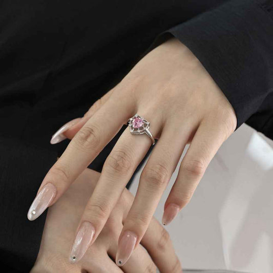 925 Sterling Silver Pink Heart Halo Ring – Fairy Lace Heart