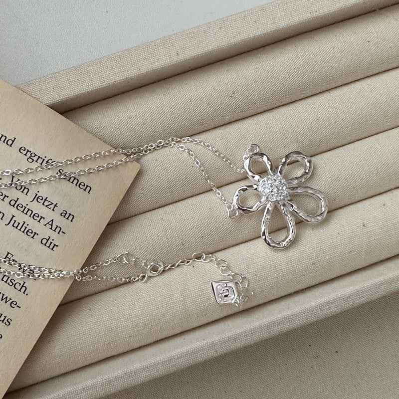 S925 Sterling Silver Floral Shine Jewelry Set Necklace Ring Earrings
