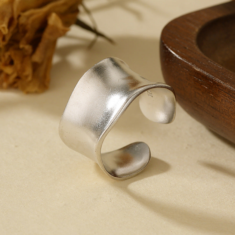 “Modern Curve” S925 Sterling Silver Open Adjustable C-Shaped Ring
