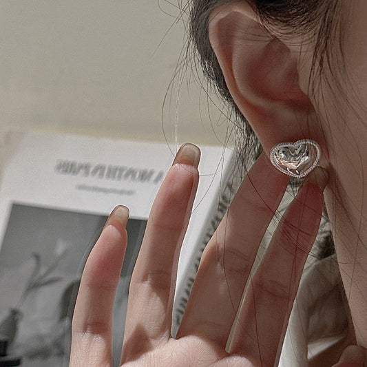 925 Sterling Silver Vintage Heart Earrings Korean Minimalist Heart Stud Earrings