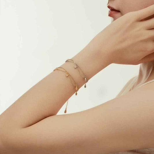 925 Sterling Silver Double-Layer Star Charm Bracelet – Starlit Dance