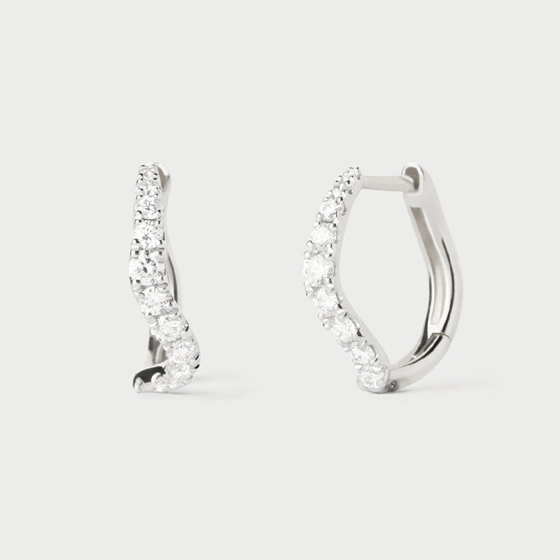 “Irregular Gleam” S925 Sterling Silver Zircon Hoop Earrings