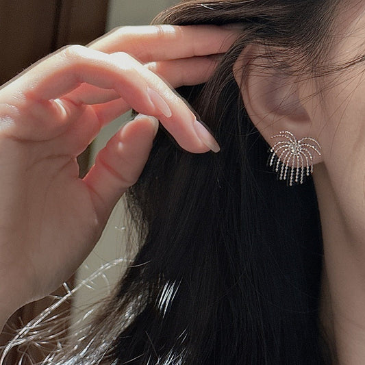 S925 Sterling Silver Firework Tassel Earrings Cascading Dangle Sparkle Statement Earrings