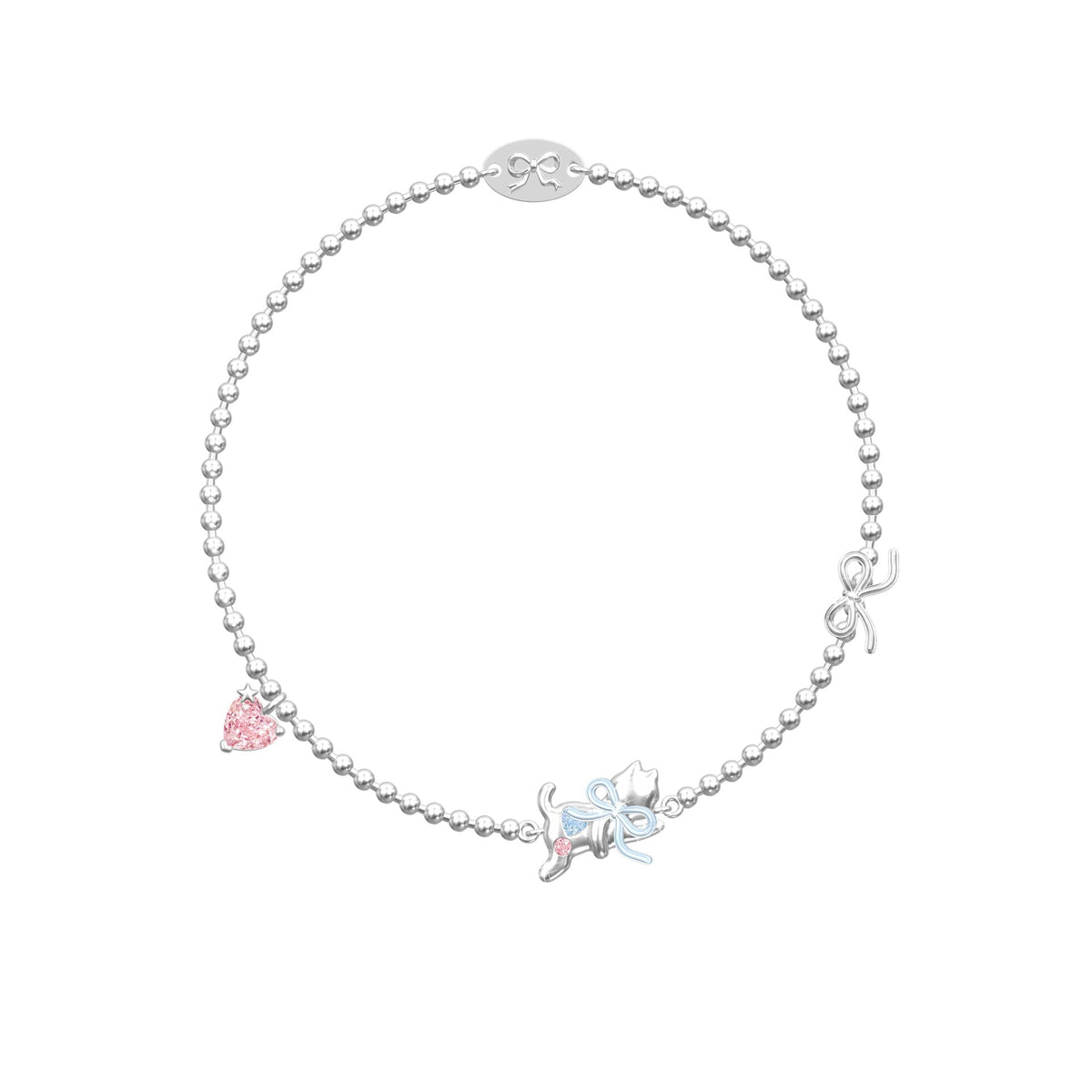Dreamcatcher Kitty Cat Bow Heart Jewelry Set 925 Sterling Silver