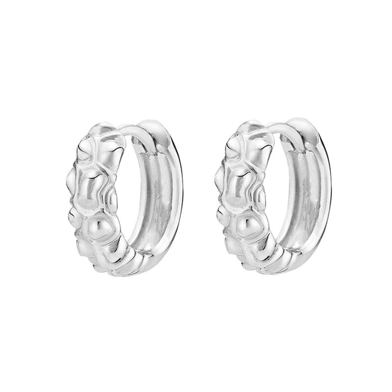 “Volcanic Texture” S925 Sterling Silver Textured Huggie Hoop Earrings