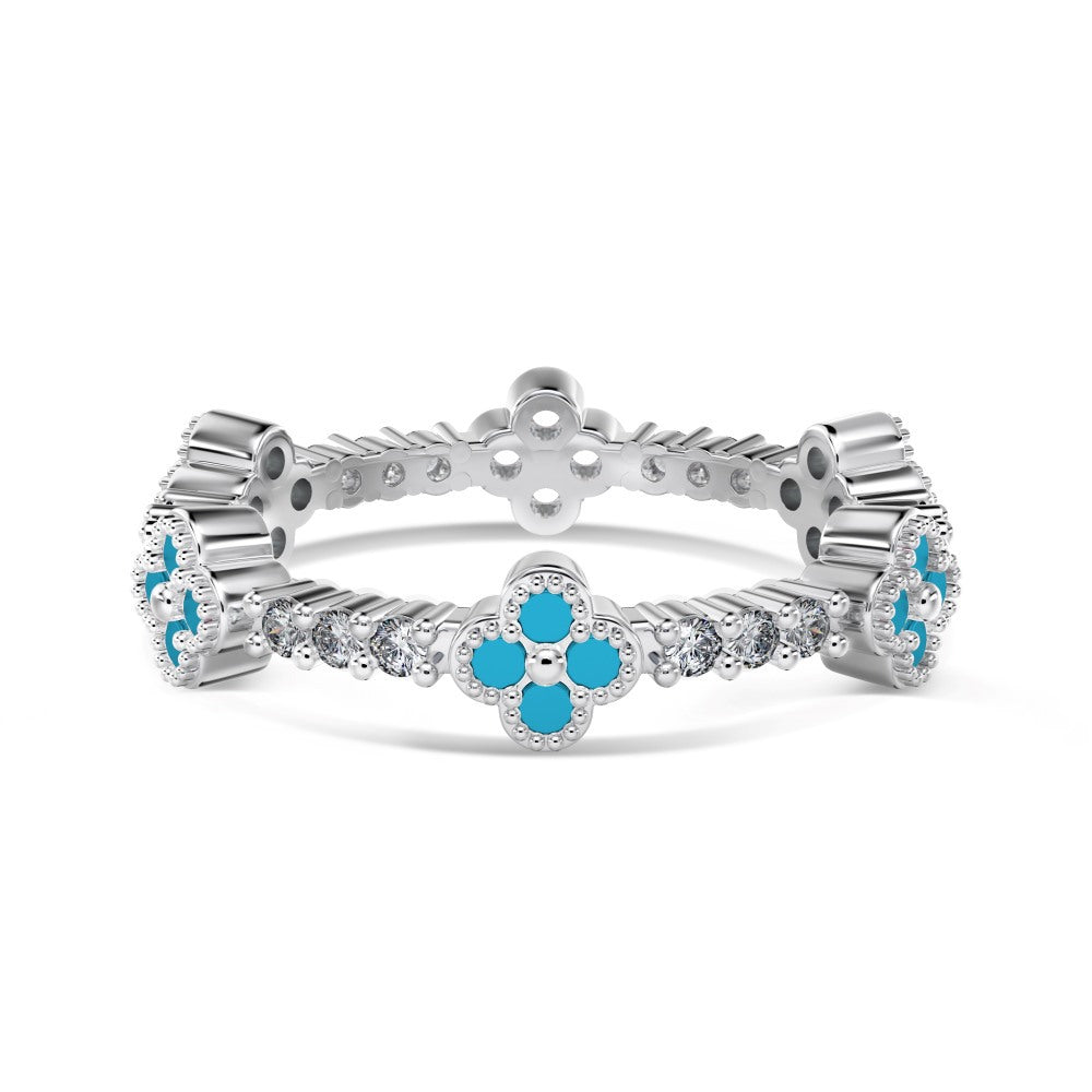Clover Éclat Four Leaf Clover Zircon Stackable Ring, S925 Sterling Silver