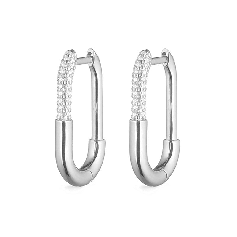 “U-Shape Stardust” S925 Sterling Silver U-Shaped Huggie Hoop Earrings with Sparkling Accents