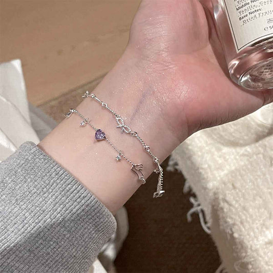 925 Sterling Silver Lavender Zircon Charm Bracelet – Bunny Charm Heart