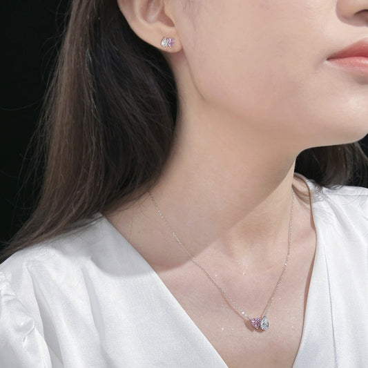 S925 Sterling Silver Heart & Tear Jewelry Set Necklace Stud Earrings CZ Elegant Set